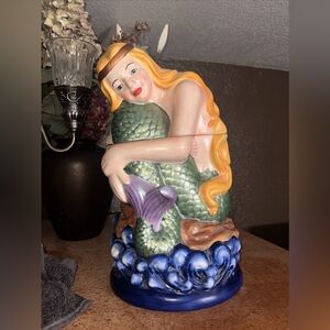 Clay Art South SanFrancisco Handprinted Mermaid Cookie Jar RARE